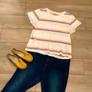 Cream with muted rainbow 🌈 stripes, madewell tee, size xl 3/$15 🌸